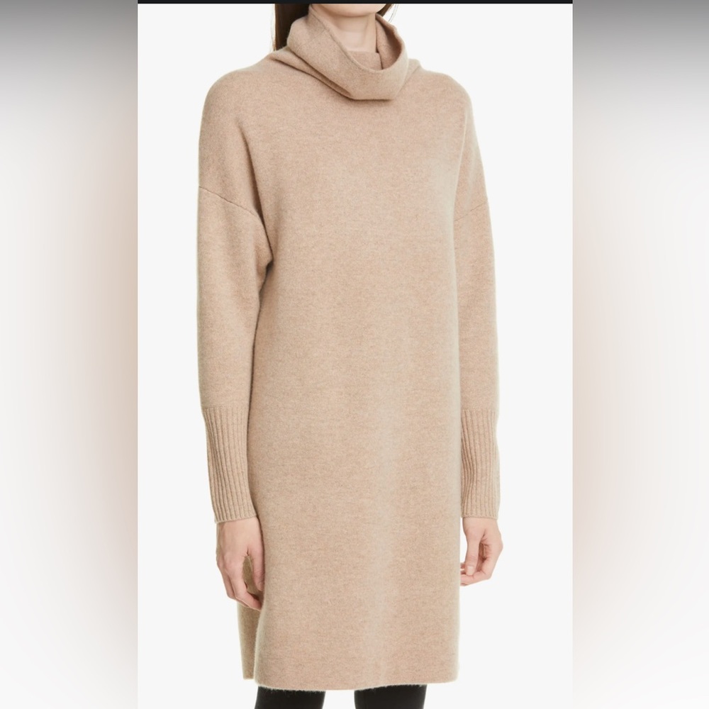 NEW!NORDSTROM SIGNATURE Long Sleeve 95% Cashmere Sweater Dress Tan SZ L - Picture 5 of 14